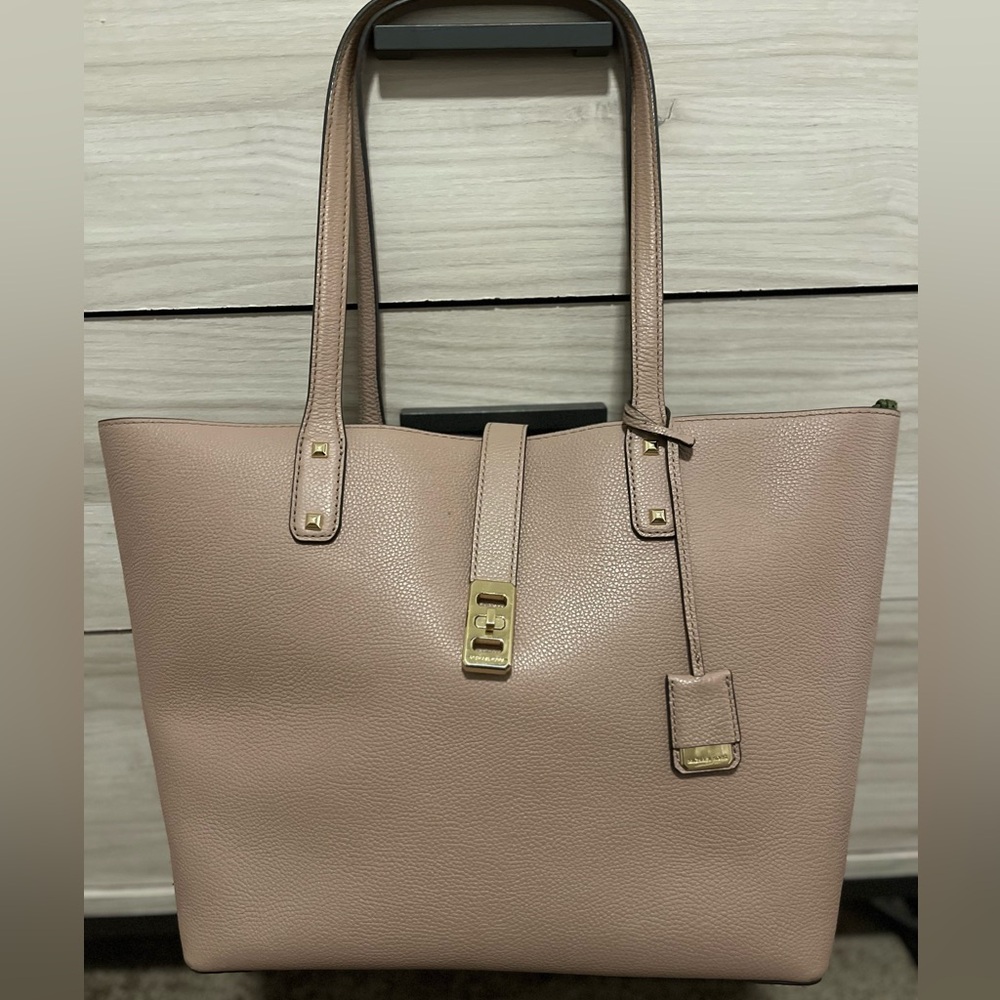 Michael Kors Blush Pink Structured Tote Bag Purse with Gold Lock Hardware
